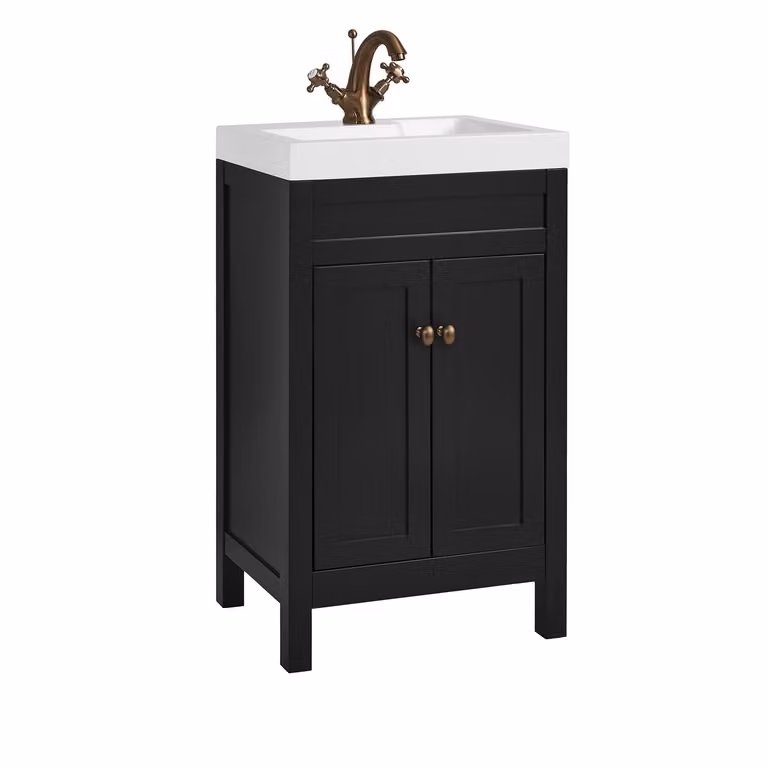 Mobile Bagno Grigio Nero da 500mm con Lavabo e Maniglia Classica Rotonda in Rame Satinato - Warwick