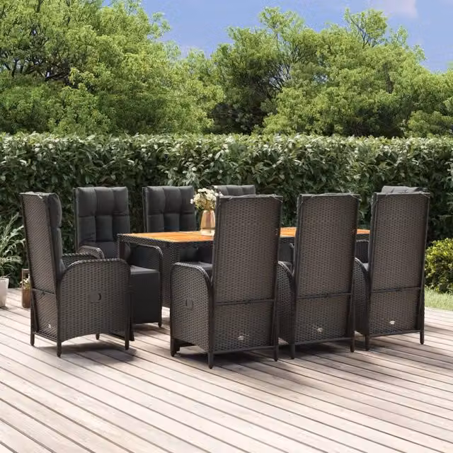 Set da pranzo da giardino vidaXL in polyrattan e legno di acacia nero con 9 pezzi – 1