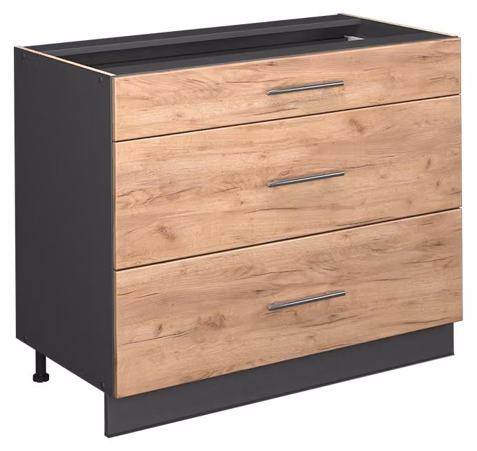 Mobiletto base per cucina Vicco Fame-Line Rovere dorato/Antracite 100 cm, PL Rovere, Model 61625