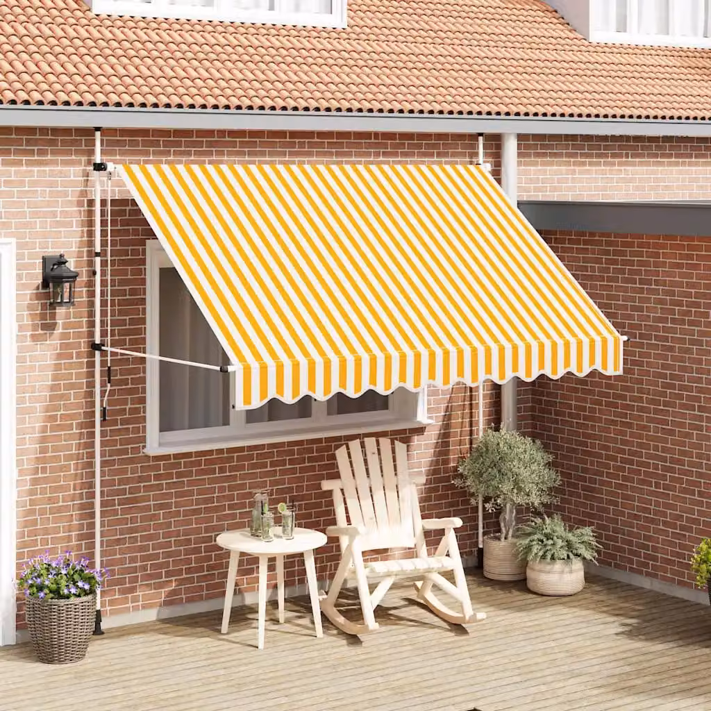 vidaXL Tenda da Sole Retrattile Manuale con Bracci Pieghevoli in Acciaio e Tessuto in Poliestere, Strisce Arancione e Bianco, L: 300 cm – 1