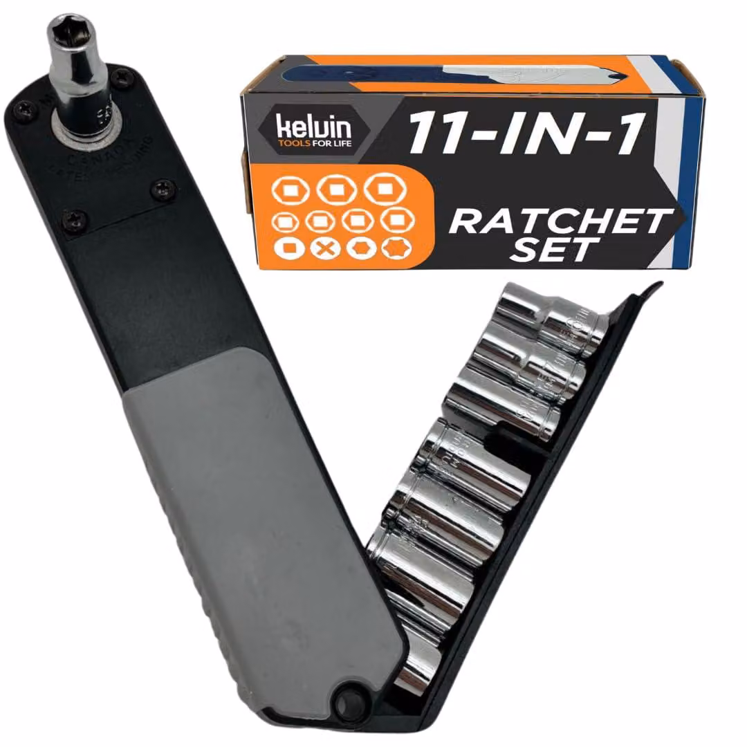 Set di chiavi a cricchetto compatte 11-in-1, angolo di 90 gradi, colore nero