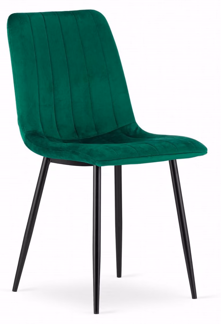 Sedia Lava in velluto verde scuro con gambe in metallo nero
