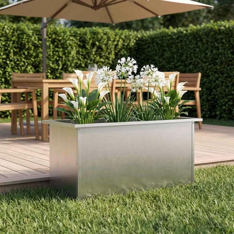 Fioriera da giardino con LED vidaXL in acciaio, Argento, L: 80 cm, P: 40 cm, H: 40 cm