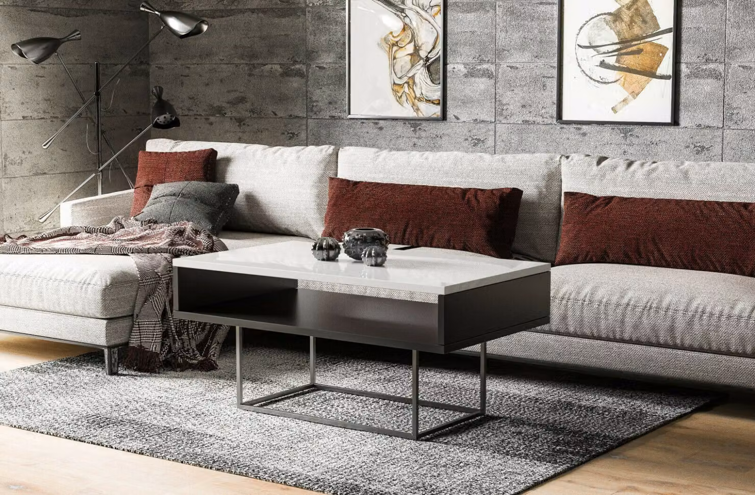 Endo-Möbel tavolino Enna 100x60x53 cm tavolo da soggiorno con ripiano (bianco lucido)