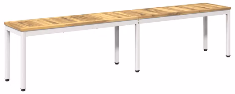 Panca da giardino, dimensioni 201 x 35 x 45 cm, realizzata in legno massello di acacia, finitura bianca, angoli retti