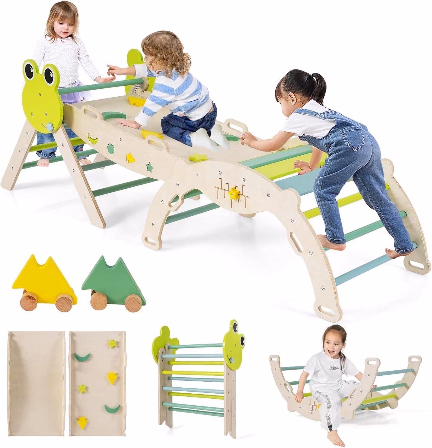 Struttura da gioco indoor 7 in 1 FANTASK, set da arrampicata a triangolo con scivolo, per arrampicata
