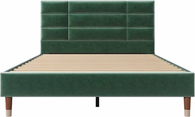 Letto matrimoniale imbottito con rete a doghe 140x200 cm in velluto verde scuro con testiera, per adulti e ragazzi