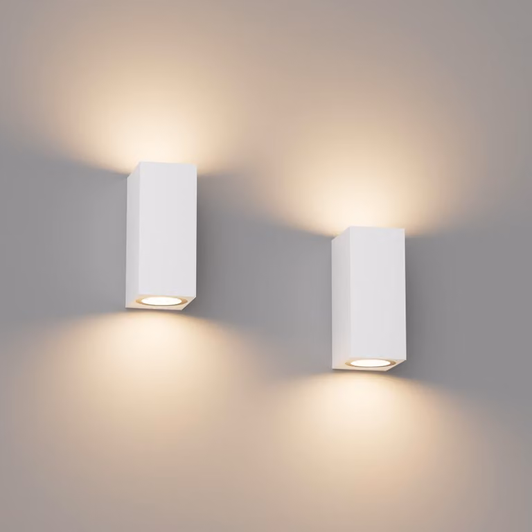 Lampada da parete, confezione da 2, grado di protezione IP65, alluminio, attacco GU10, dimensioni 15x8x6,3 cm, colore bianco