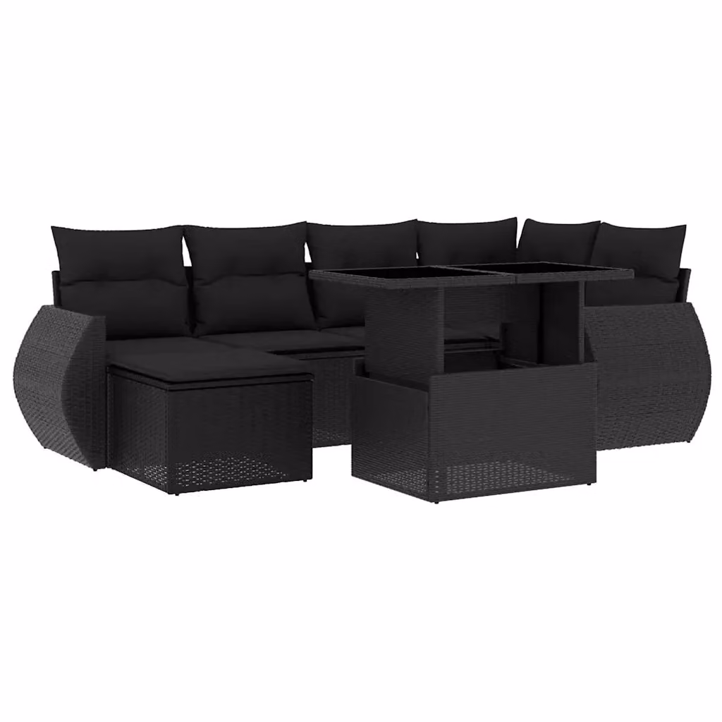 Set di Divani da Giardino vidaXL a Forma di L con 7 Pezzi e Cuscini, Polyrattan e Metallo, Nero – 2