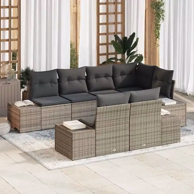 Set Divano da Giardino 7 pz Grigio polyrattan 3355768