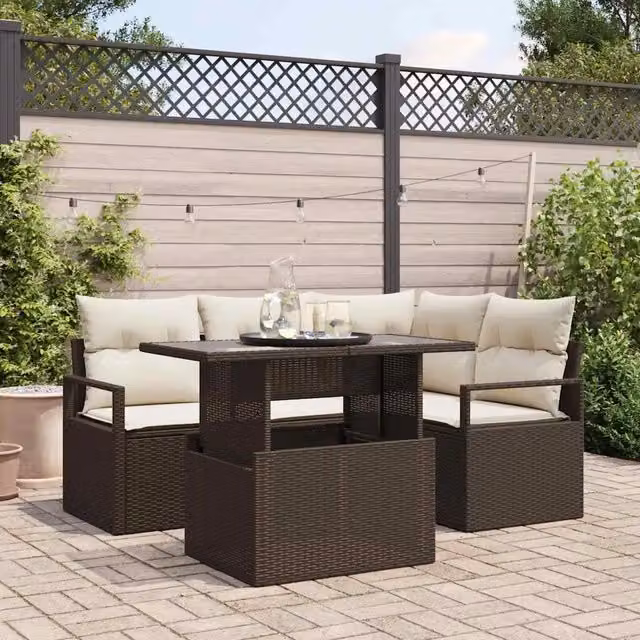 Set Divano da Giardino 5 pz 4-Numero di posti Marrone e Crema 3348814
