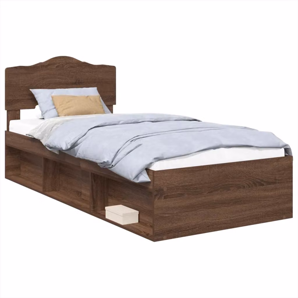 Struttura letto moderno vidaXL in pino massello e MDF con cassetti, colore marrone, L/P/H: 190 x 80 x 90 cm – 2