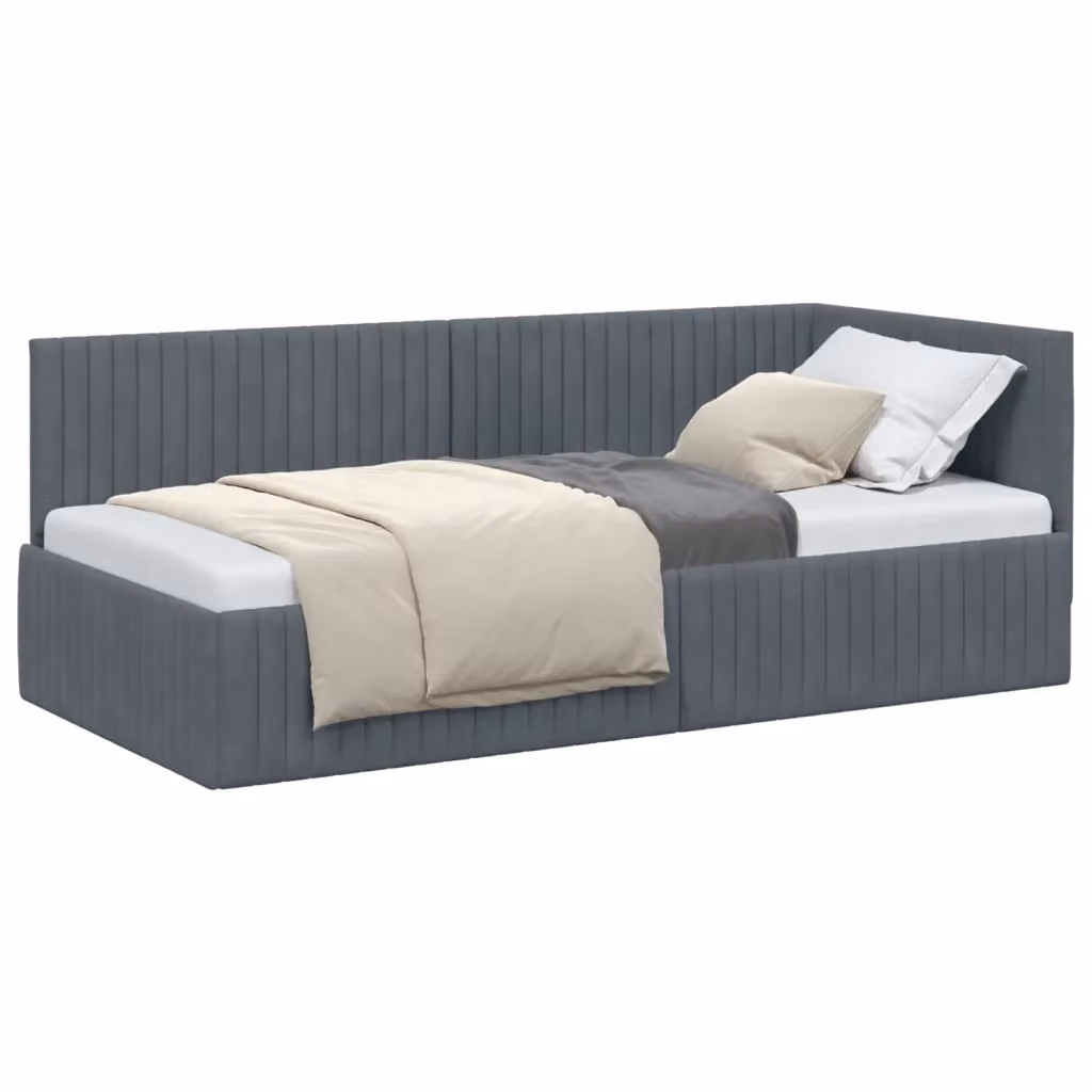 vidaXL Cornice del letto ad angolo asimmetrico in velluto grigio, L/P/H: 190 x 90 x 72 cm – 2