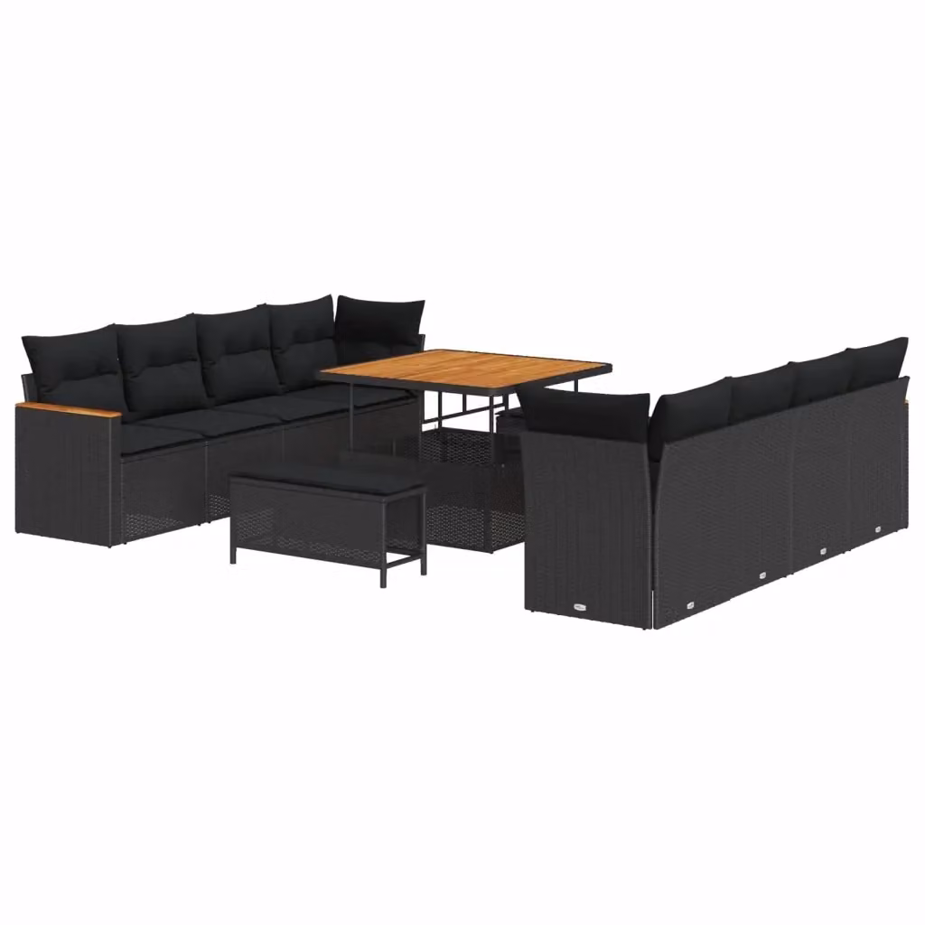 Set Divano da Giardino Moderno vidaXL in Polyrattan Nero con 11 Pezzi e Cuscini Inclusi – 2