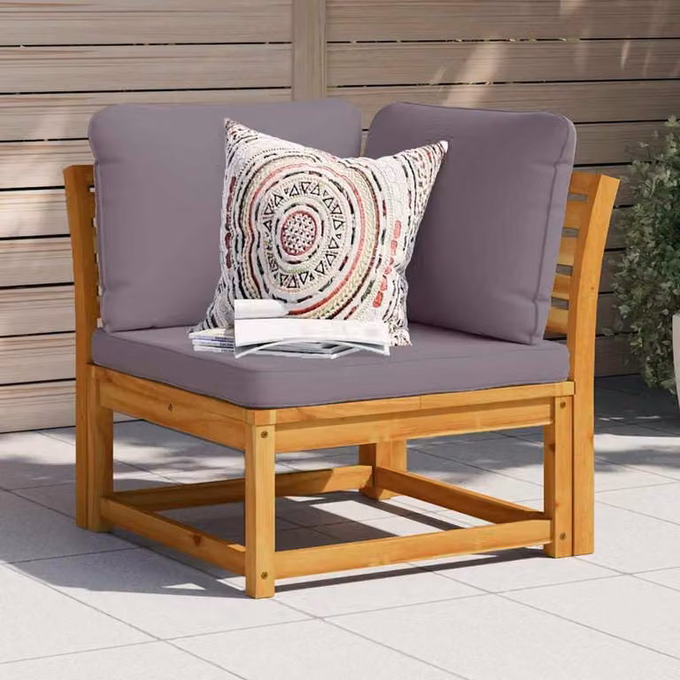 Divano Angolare da Giardino vidaXL in Legno di Acacia Oliato con Cuscini Marroni e Grigi L/P/H: 73 x 73 x 65 cm