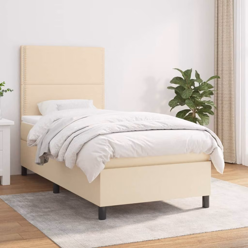 vidaXL Letto Ibrido con Giroletto a Molle e Materasso a Tasche Beige e Bianco L/P/H: 190 x 90 x 128 cm