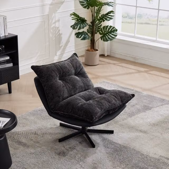 Poltrona Relax Girevole Reclinabile ¨C Xylo ¨C Similpelle e Chenille, Grigio Scuro