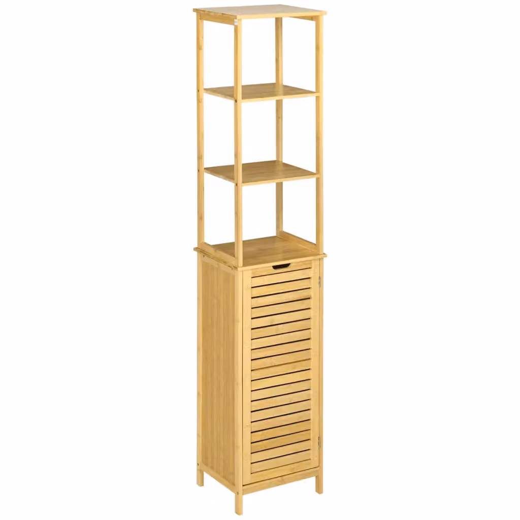 Armadietto da bagno alto Minimal in legno di bambù beige L/P/H: 34 x 30 x 173 cm – 2