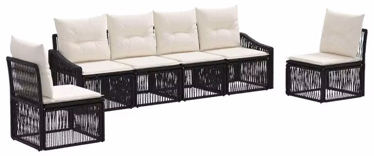 Set da giardino composto da 6 pezzi, colore nero, realizzato in rattan sintetico