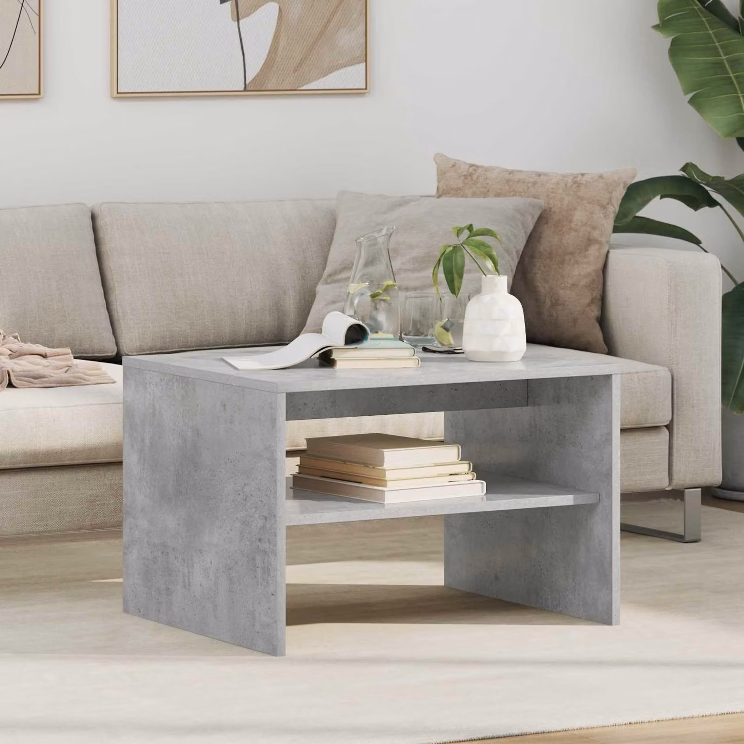 Tavolino da salotto moderno, forma rettangolare, colore grigio, dimensioni 60x50x40 cm