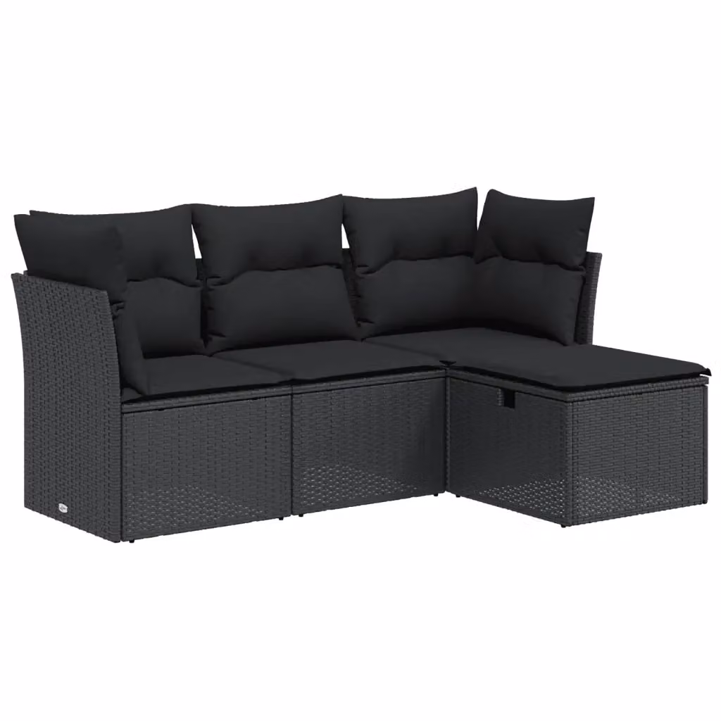 vidaXL Set Divani da Giardino a L con Cuscini Nero in Polyrattan e Struttura in Acciaio – 2