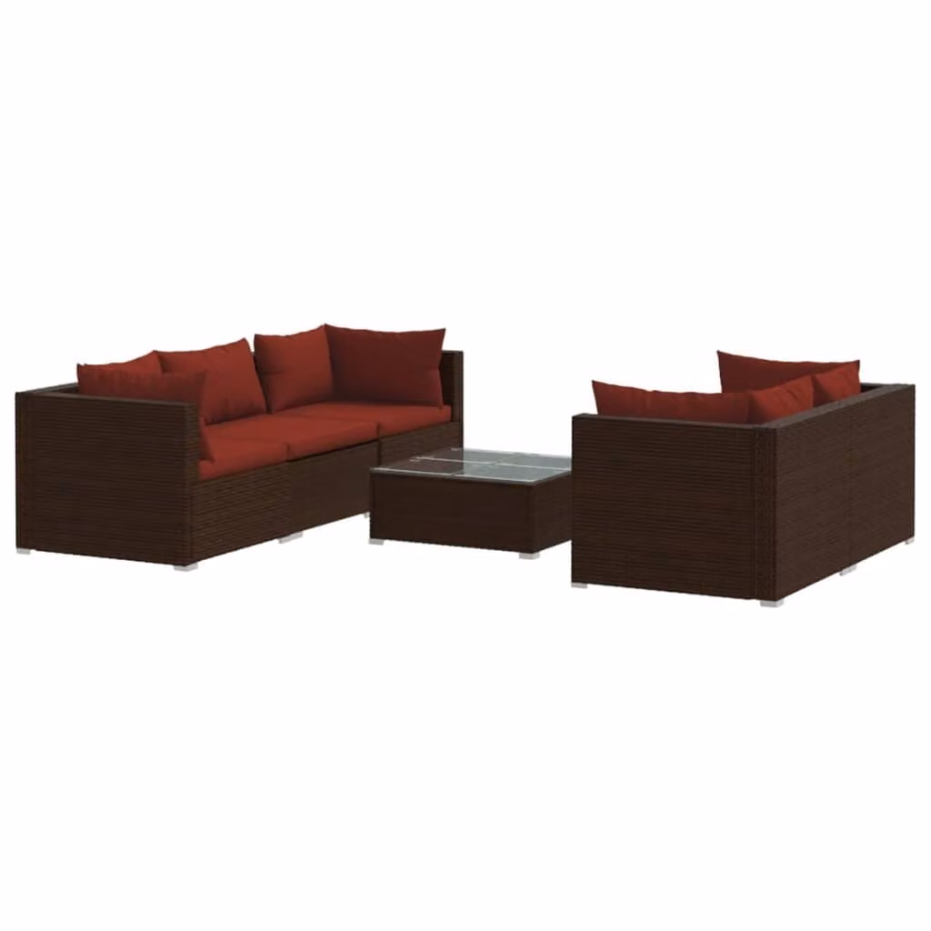 Set Divani da Giardino 6 pz con Cuscini in Polyrattan Marrone