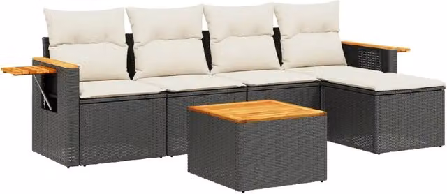 Set Divano da Giardino 6 pz | Set Salotto da Giardino con Cuscini Nero in Polyrattan
