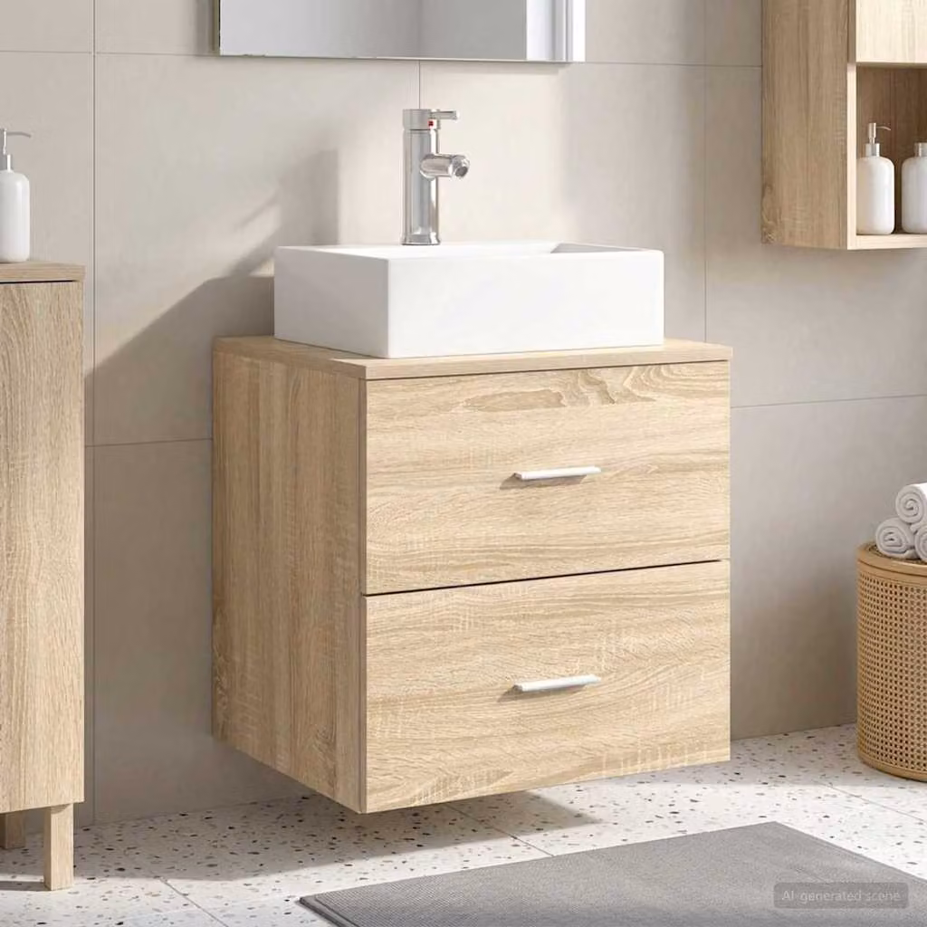 vidaXL Mobile Lavabo da Parete Rovere Sonoma Marrone L: 49,5 cm, P: 41 cm, H: 62,5 cm