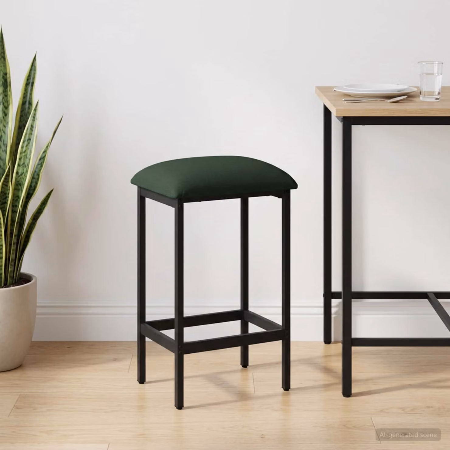 Sgabello da bar moderno vidaXL in tessuto verde con struttura in metallo L/P/H: 40 x 32 x 64 cm