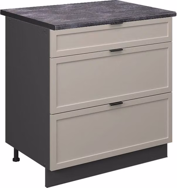 Mobiletto base per cucina Fame-Line GrigioBeige/Antracite 80 cm con 3 cassetti, PL Antracite Vicco