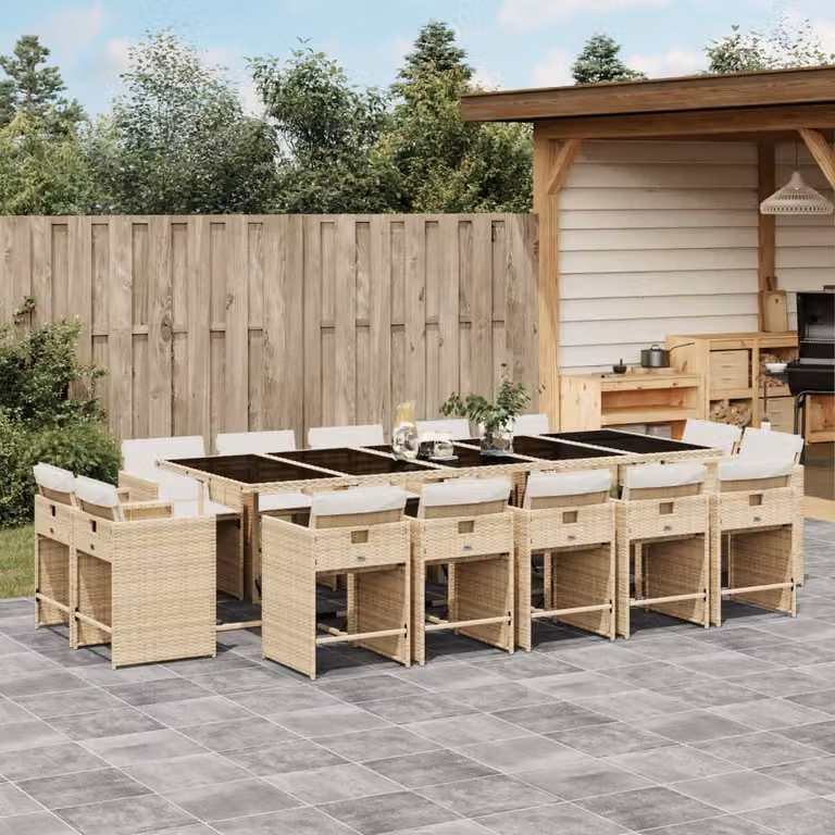 Set da pranzo da giardino vidaXL in polyrattan con cuscini beige e piano in vetro per esterno