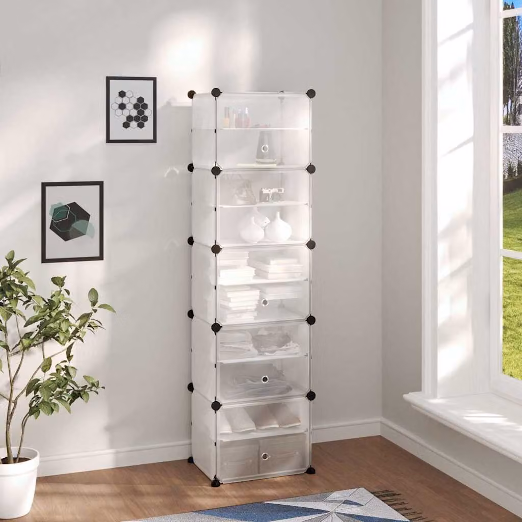 Scarpiera trasparente vidaXL con ante in vetro e ripiani interni, L 44 cm, P 31,5 cm, H 153,5 cm
