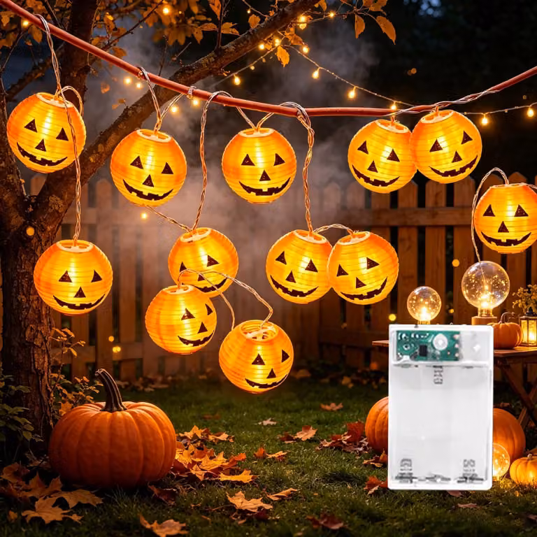 Catena luminosa a tema Halloween, con 20 luci a LED a forma di zucca, lunghezza 6 metri, alimentazione a batteria