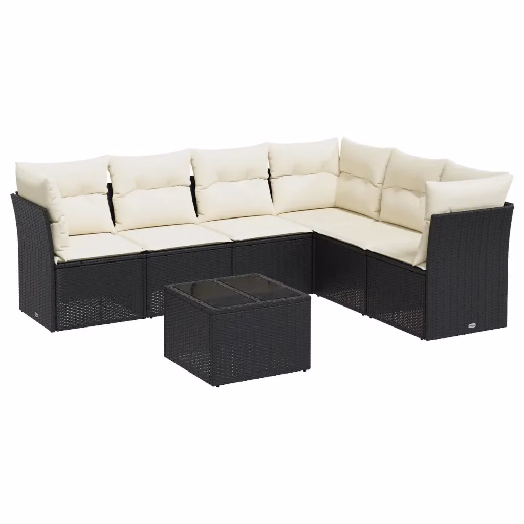 vidaXL Set Divani da Giardino a L con Cuscini e Tavolino, 7 Pezzi, Nero e Bianco, Struttura in Metallo e Polyrattan con Tessuto Resistente ai Raggi UV – 2