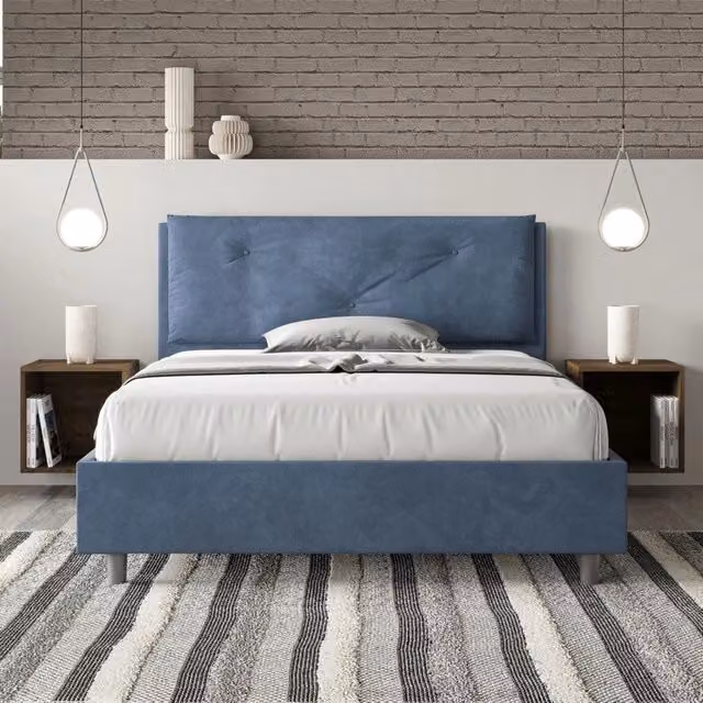 Letto imbottito Letto Matrimoniale alla Francese 140x190 cm Large - Con rete,Microfibra,Blu