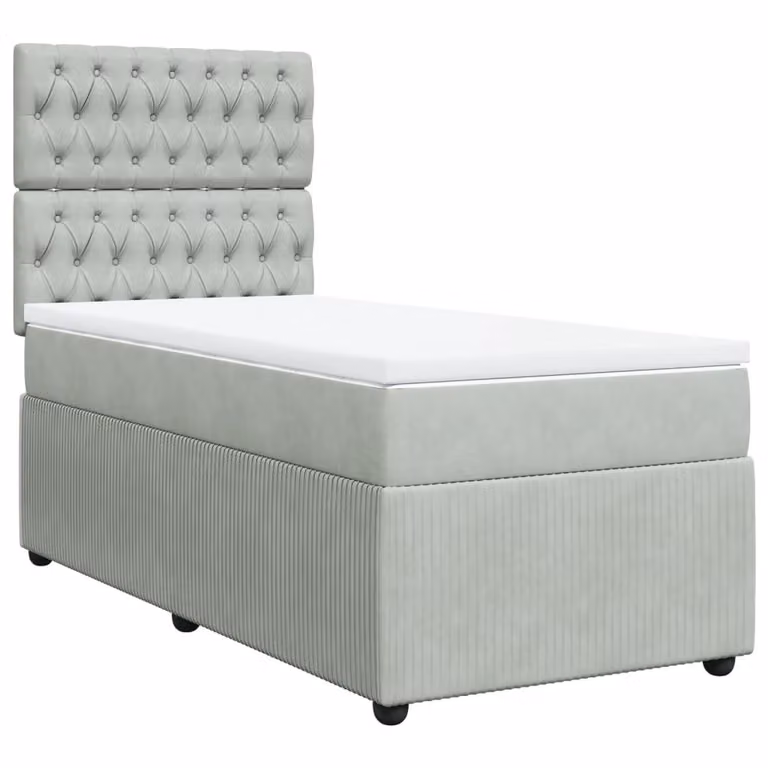 Giroletto a Molle con Materasso Grigio Chiaro 90x190 cm Velluto