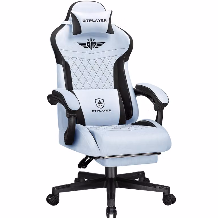 Sedia da gioco GTPLAYER, sedia da gioco ergonomica in flanella di alta qualità con supporto lombare, sedia per PC con schienale allargato, 150 KG