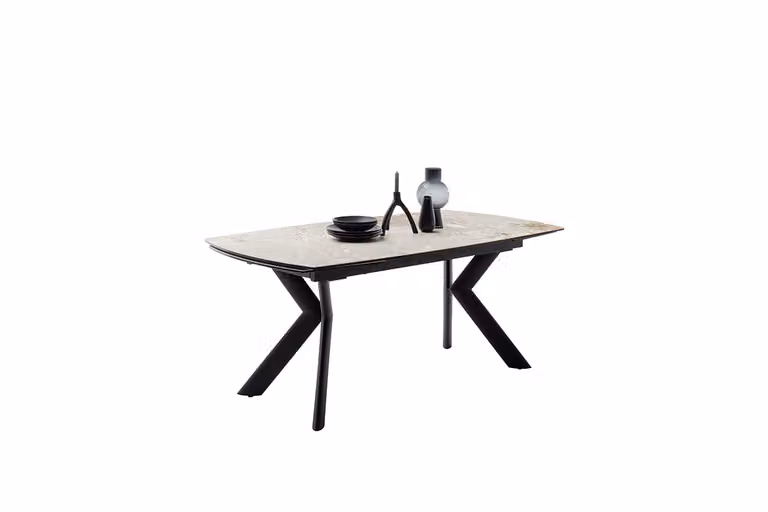 Tavolo allungabile MCA Ossana in Vetroceramica grigio marmorizzato / nero opaco Tavolo da pranzo 180(260) x 100 cm