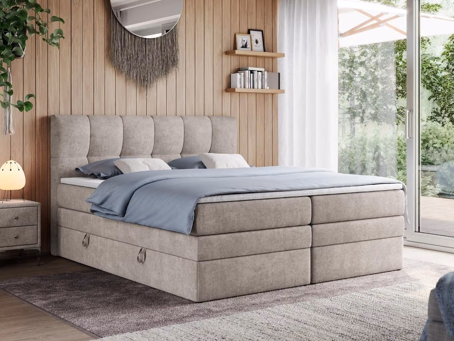Letto boxspring con materasso matrimoniale - ALVIN-KING - 120 x 200 cm - Beige - H4