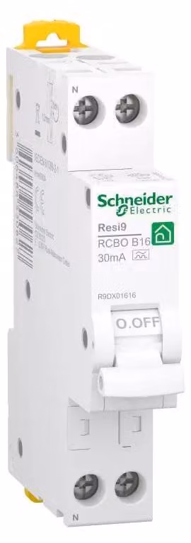 Interruttore FI/LS Schneider Electric Resi9 1P+N, larghezza 1TE (18 mm), 16 A, caratteristica B, 30 mA, tipo A, 6 kA R9DX01616