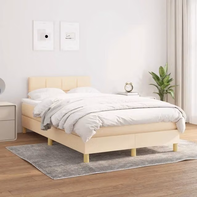 Letto Ibrido con Materasso a Molle vidaXL in Tessuto Beige e Bianco L/P/H: 120 x 200 cm – 1