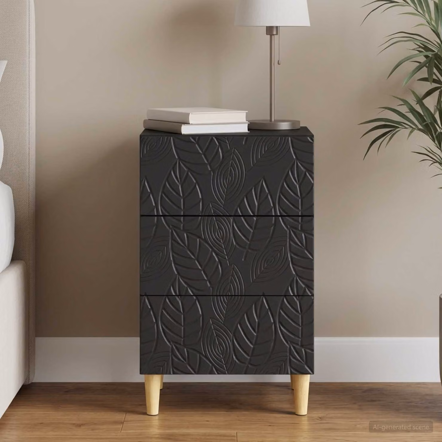 Comodino moderno vidaXL in legno nero opaco con cassetti soft-close, L: 43 cm, P: 39,5 cm, H: 66,5 cm