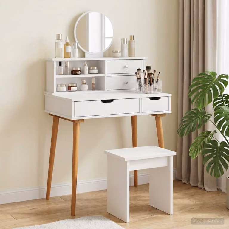 Set Tavolo da Trucco e Sgabello vidaXL FAUSKE 2 pz Bianco L/P/H: 76 x 50 x 103,5 cm