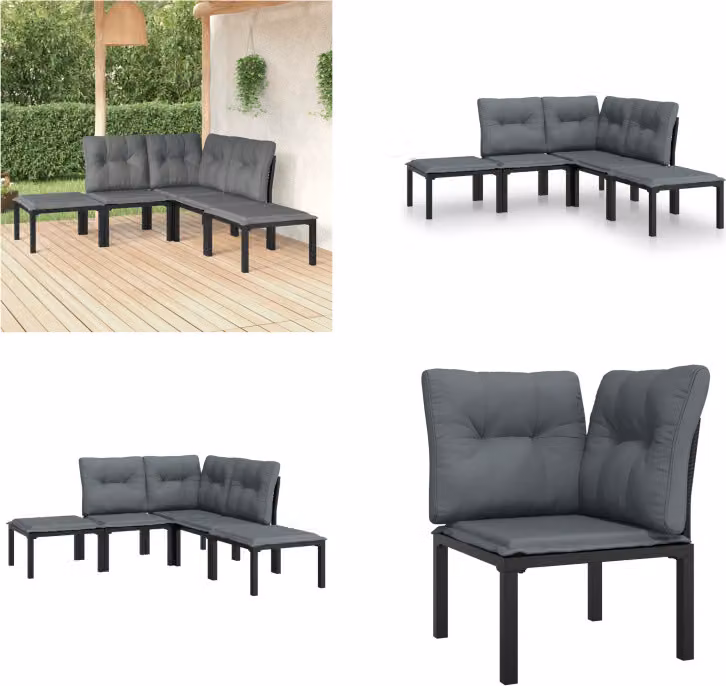 vidaXL Set da salotto da giardino 5 pezzi in poly rattan nero e grigio - Set da salotto da giardino - Set da salotto - Set di mobili da giardino