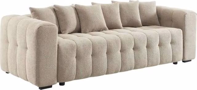 Divano letto SWEEEK in bouclé beige con contenitore e coperture rimovibili, L/P/H: 248 x 140 x 69 cm