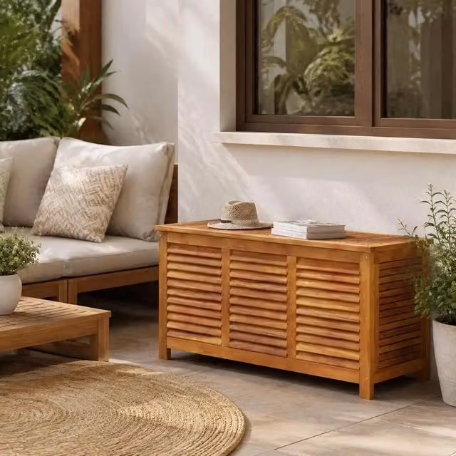 Garden Storage Box With Ventilation Slots, 113x50x56 Cm, Solid Acacia Wood
