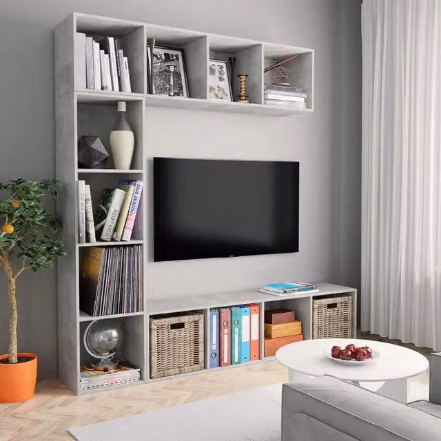 Set Mobili Libreria/Porta TV 3 pz Grigio Cemento 180x30x180 cm 278792
