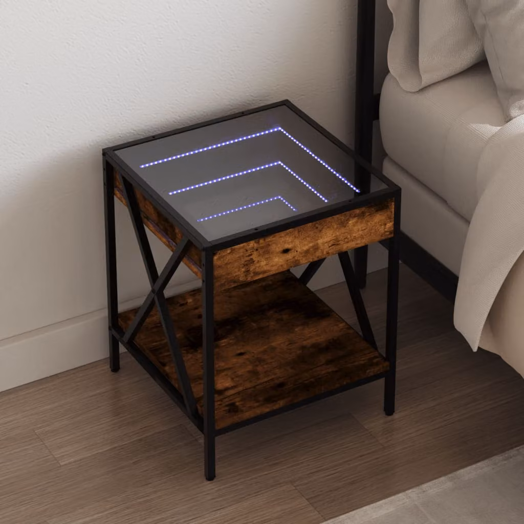 Comodino con LED Infinity vidaXL in Rovere Fumo, L/P/H: 40 x 40 x 49 cm