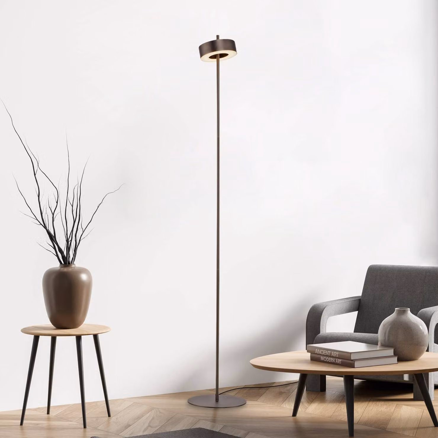 Q-Smart-Home Paul Neuhaus Lampada LED da pavimento Q-Rotate marrone scuro 140 cm Q-Rotate, dimmerabile, Marrone / Ruggine, Soggiorno / Sala da pranzo, Alluminio, Moderno