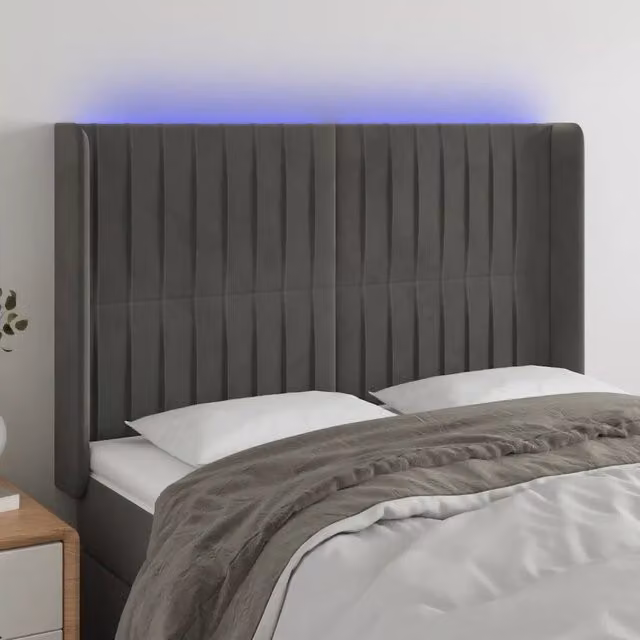 Testiera con LED e porte USB VidaXL in velluto grigio, L: 147 cm, P: 16 cm, H: 118-128 cm – 1